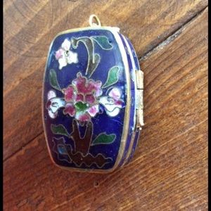Vintage Cloisonné Pill Box Necklace Charm Token